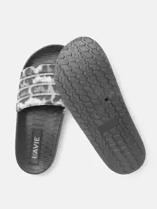 Lavie Women Grey Leopard Print Quilted Open Toe Flats