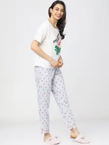 Tokyo Talkies Women White Printed Night suit