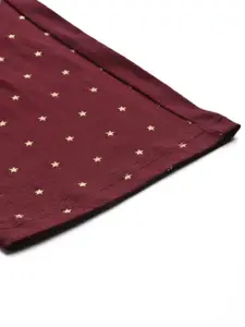 MBeautiful Women Burgundy & Beige Printed Cotton Lounge Pants