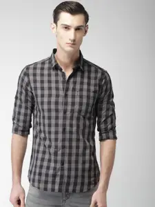 HIGHLANDER Men Black & Charcoal Grey Slim Fit Checked Casual Shirt