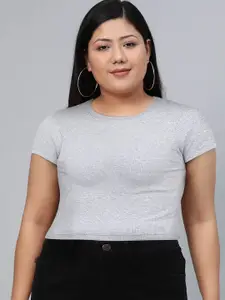 Tokyo Talkies Women Grey Melange T-shirt