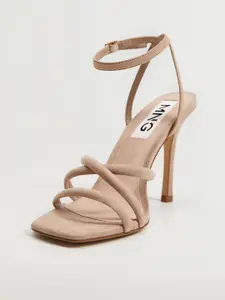 MANGO Beige Solid Strappy Mid-Top Stilettos