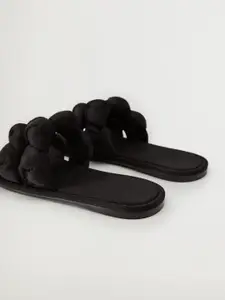 MANGO Women Black Braided Open Toe Flats