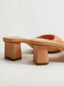 MANGO Peach-Coloured Solid Block Heels