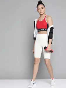 Reebok Red & Navy Blue TE Linear Logo Colourblocked Training Bra