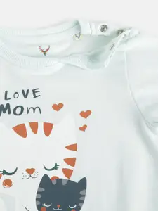 Allen Solly Junior Girls Mint Green & White Pure Cotton Cat Print Sweatshirt