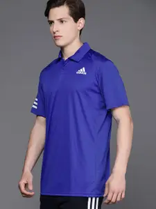 ADIDAS Men Blue & White Solid Tennis Club 3STR Polo T-shirt