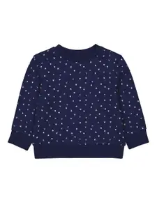 mothercare Infant Girls Navy Blue & White Printed Pure Cotton Sweatshirt