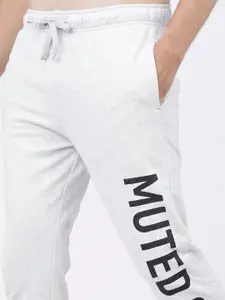 HIGHLANDER Men Off White & Black Typography Printed Slim-Fit Casual Track Pants