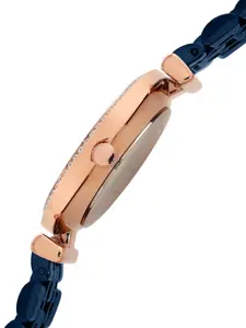 French Connection Women Blue Embellished Dial & Blue Stainless Steel Bracelet Style Straps Analogue Watch