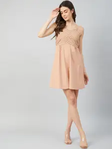 Athena Women Nude Schiffli Slip Dress