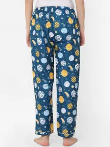 FashionRack Women Teal Blue Galaxy Printed Cotton Lounge Pants