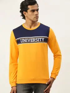 PETER ENGLAND UNIVERSITY Men Yellow Super Slim Fit Colourblocked Sweatshirt