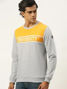 PETER ENGLAND UNIVERSITY Men Grey Melange Super Slim Fit Colourblocked Sweatshirt