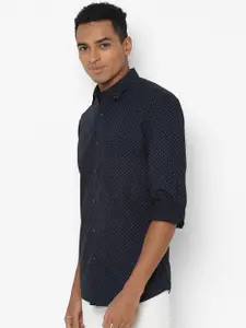 Allen Solly Men Navy Blue Slim Fit Micro Ditsy Printed Pure Cotton Casual Shirt