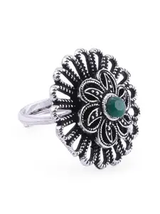 Binnis Wardrobe Set Of 2 Silver-Toned & Green Stone-Studded Adjustable Toe Rings