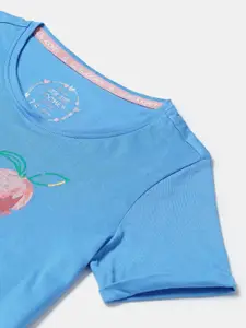 Jockey Girls Super Combed Cotton Relaxed Fit Round Neck Printed Knee Length Dress-RG09