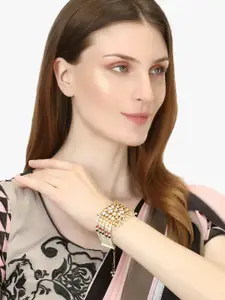 Adwitiya Collection Women Gold-Toned & White Brass Cubic Zirconia Handcrafted Gold-Plated Wraparound Bracelet