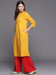 Biba Women Yellow Checked Kurta