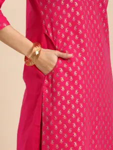 Anouk Women Pink & Gold-Toned Paisley Printed Pure Cotton Kurta