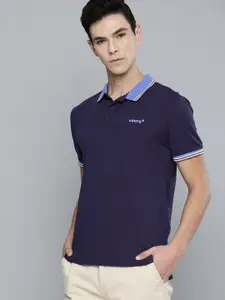Levis Men Navy Blue Polo Collar Pure Cotton T-shirt