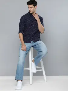 Levis Men Navy Blue Slim Fit Opaque Printed Casual Shirt