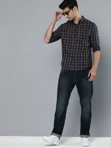 Levis Men Navy Blue & Yellow Slim Fit Opaque Checked Casual Shirt