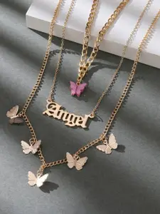 Shining Diva Fashion Gold-Toned  Pink Gold-Plated Layered Necklace