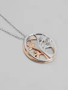 Carlton London Rose Gold-Toned & Silver-Toned Rhodium-Plated CZ Studded Pendant with Chain