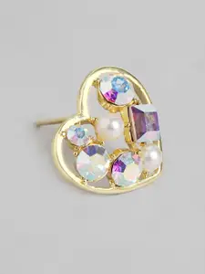 Carlton London Gold-Plated Stone-Studded Heart Shaped Studs