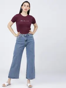 Tokyo Talkies Women Burgundy Regular Top