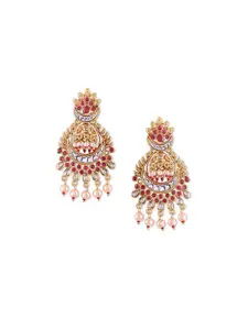 Binnis Wardrobe Women Gold-Toned Gold Plated Contemporary Kundan Dangler Drop Earrings