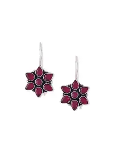 Binnis Wardrobe Women Silver-Toned German Silver Contemporary Ruby Stone Drop Earrings