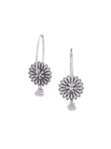 Binnis Wardrobe Women Silver-Toned Contemporary German Silver flower Hoop Earrings