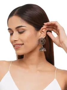 Binnis Wardrobe Women Silver-Toned German Silver Contemporary Jhumkas Earrings