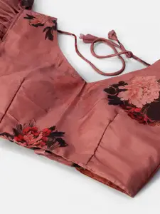 SHOPGARB Peach-Coloured & Black Semi-Stitched Lehenga & Unstitched Blouse with Dupatta