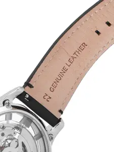 Fossil Townsman Men Silver-Toned Skeleton Dial Leather Strap Automatic Watch ME3200