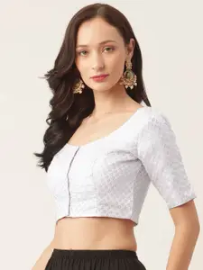 Studio Shringaar White & Silver Brocade Woven Design Saree Blouse