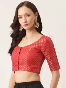 Studio Shringaar Red & Golden Brocade Woven Design Saree Blouse