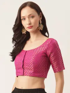 Studio Shringaar Pink & Golden Brocade Woven Design Saree Blouse
