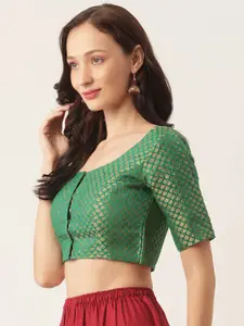 Studio Shringaar Green & Golden Brocade Woven Design Saree Blouse