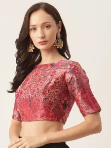 Studio Shringaar Women Pink & Blue Printed Saree Blouse