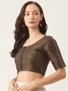 Studio Shringaar Black & Golden Brocade Woven Design Saree Blouse