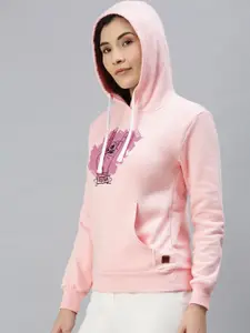 Campus Sutra Women Pink Printed Hooded Sweatshirt