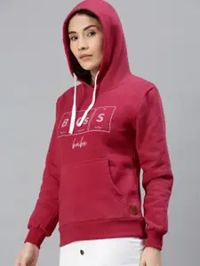 Campus Sutra Women Maroon Printed Hooded Sweatshirt
