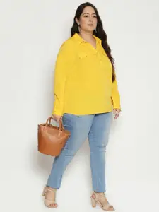 Oxolloxo Women Yellow Solid Long Sleeves Casual Shirt
