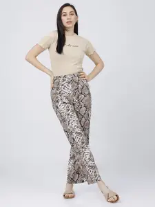 Tokyo Talkies Beige Printed Crop Top