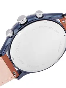 Fossil Men Navy Blue Dial & Brown Leather Straps Fenmore Midsize Analogue Watch BQ2402