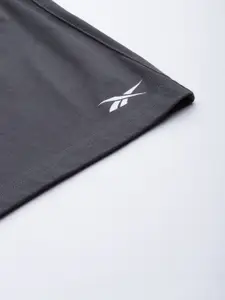 Reebok Men Charcoal Grey Solid Mid-Rise Pure Cotton Training or Gym Sports Shorts