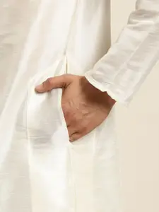 SOJANYA Men Off White Solid Kurta with Churidar & Nehru Jacket